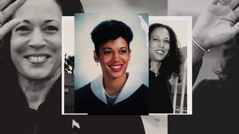 Photo collage of Kamala Harris at various stages of adulthood