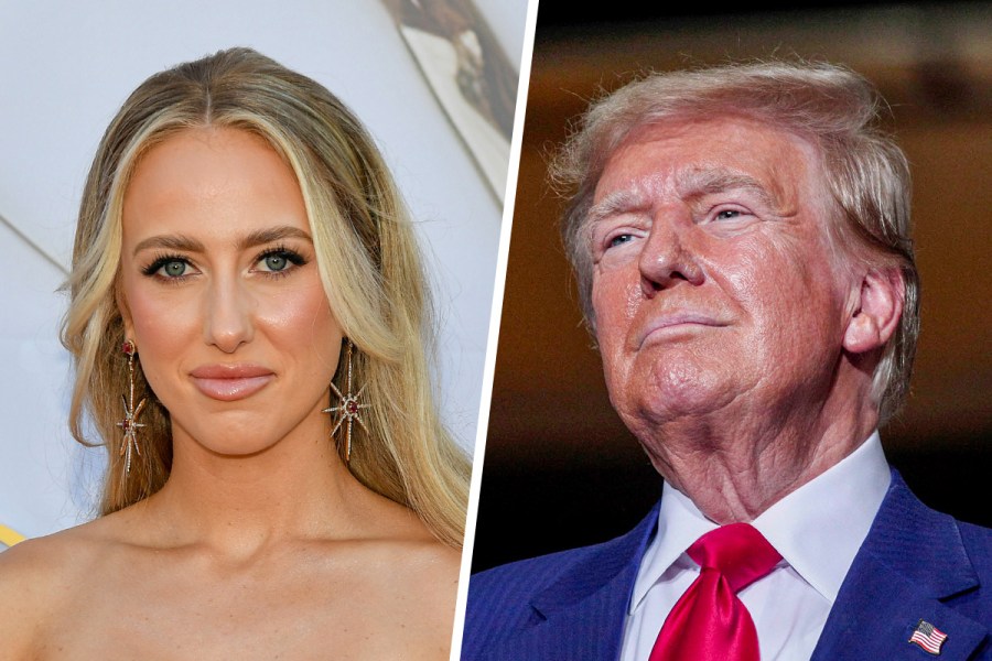 A split composite of Brittany Mahomes and Donald Trump.