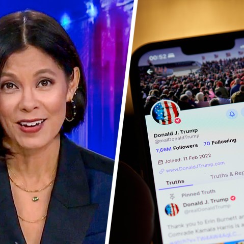 A split composite of Alex Wagner and the Truth Social app.