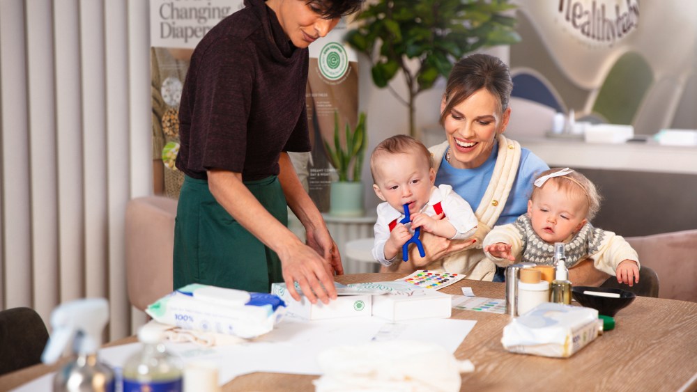 Shazi Visram with Hilary Swank with twins Ohm and Ava