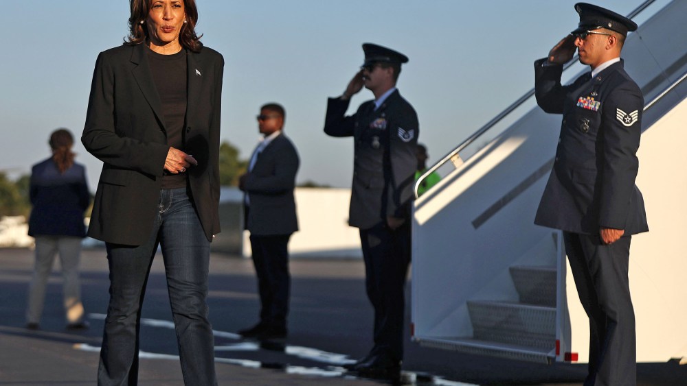 Vice President Kamala Harris before boarding Air Force Two in Charlotte, N.C., on Oct. 5, 2024.