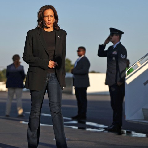 Vice President Kamala Harris before boarding Air Force Two in Charlotte, N.C., on Oct. 5, 2024.