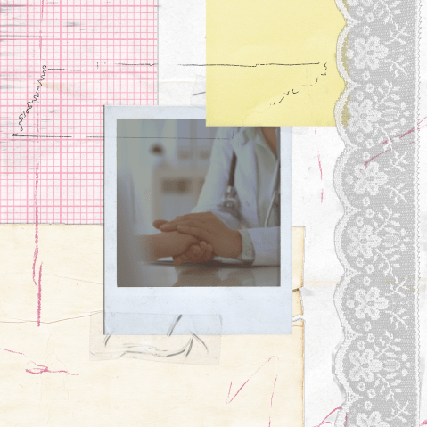 Photo collage of a doctor holding a woman's hand, the map of Tenessee