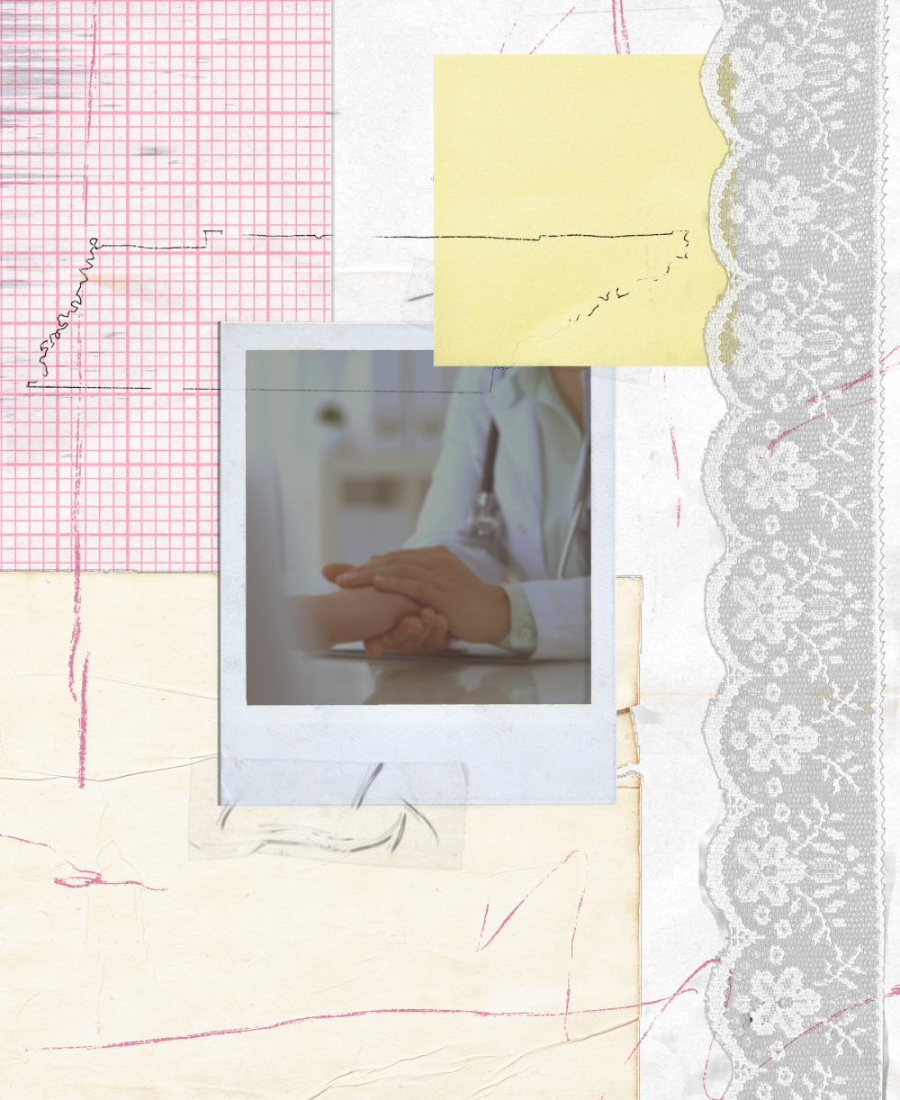 Photo collage of a doctor holding a woman's hand, the map of Tenessee