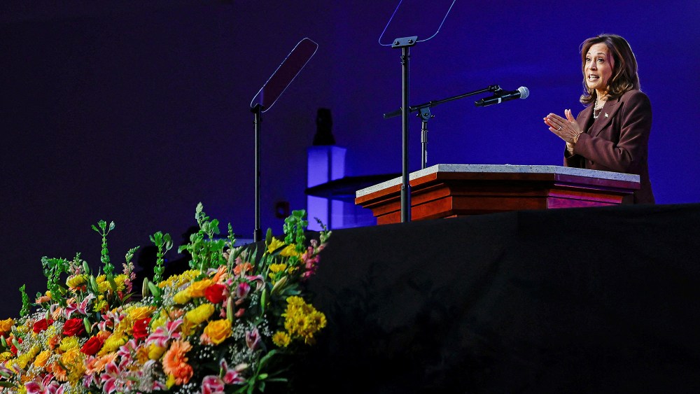 Vice President Kamala Harris speaks at the Church of Christian Compassion in Philadelphia