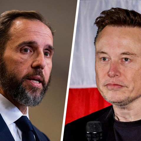 A split composite of Jack Smith and Elon Musk.