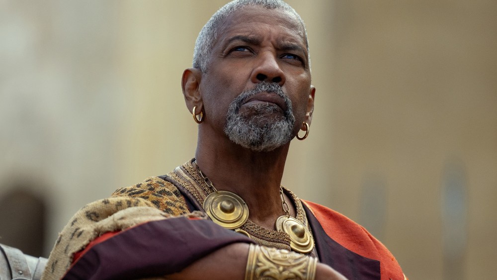 Denzel Washington as Macrinus in  a scene from Gladiator II.