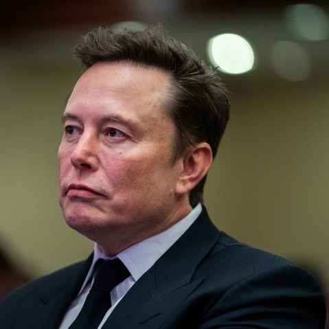 Elon Musk listens as President-elect Donald Trump speaks