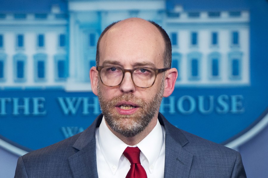 Russell Vought speaks during a press briefing