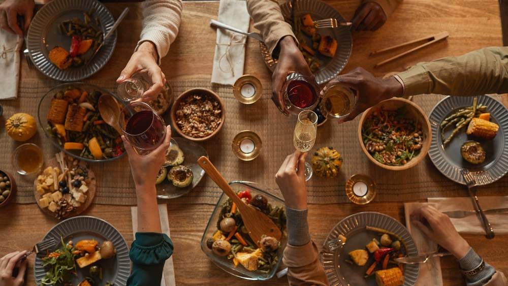 Family Enjoying Dinner Above View