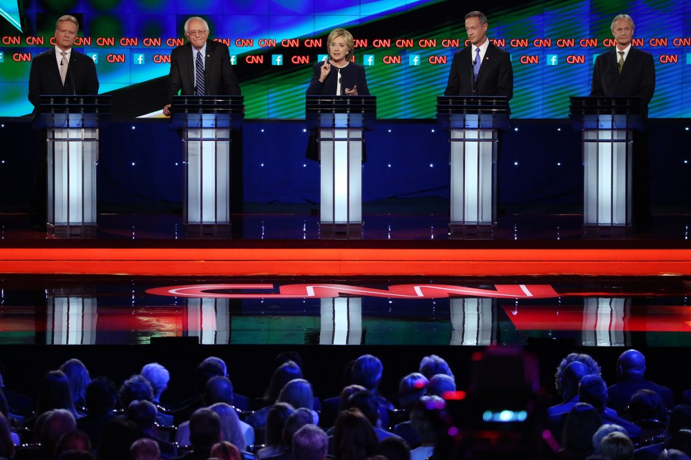 The Democratic presidential candidates participate in a debate held by CNN, Oct. 13, 2015 in Las Vegas, Nev. (Pool photo by Josh Haner)