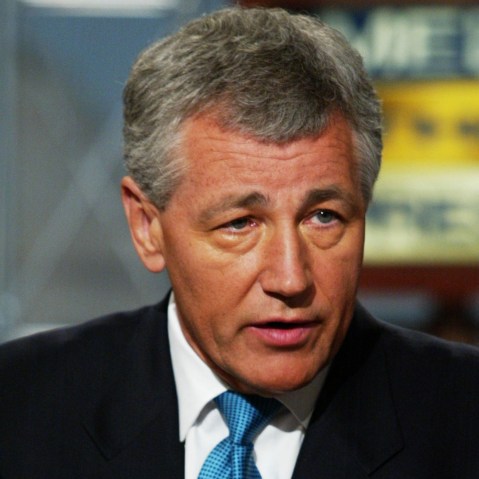 File Photo: U.S. Senator Chuck Hagel (R-NE) discusses various topics including the Middle East, National Security and the war on terrorism on NBC's 'Meet the Press' July 7, 2002 during a taping at the NBC studios in Washington, DC.    (Photo by Alex...