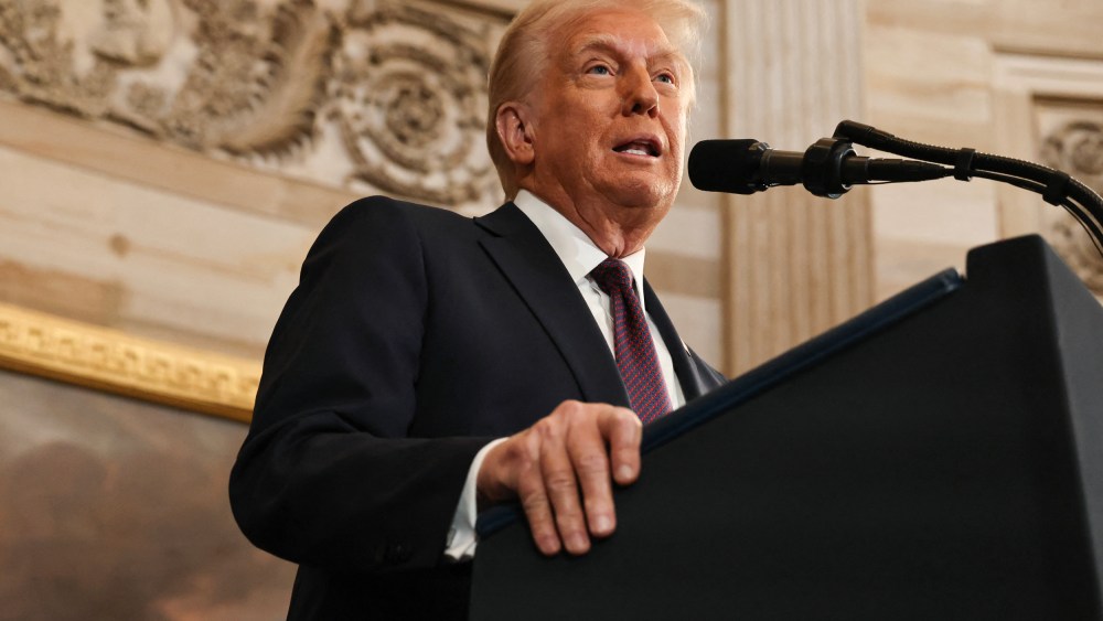 President Donald Trump speaks after his swearing at the Rotunda of the Capitol.