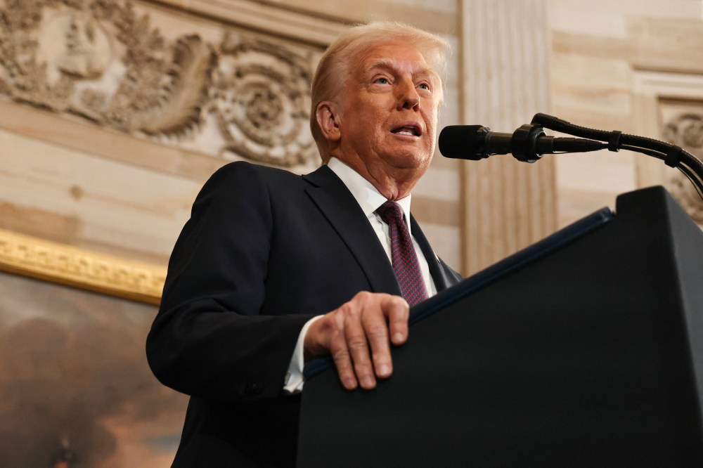 President Donald Trump speaks after his swearing at the Rotunda of the Capitol.