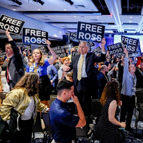 People hold signs that read "FREE ROSS."