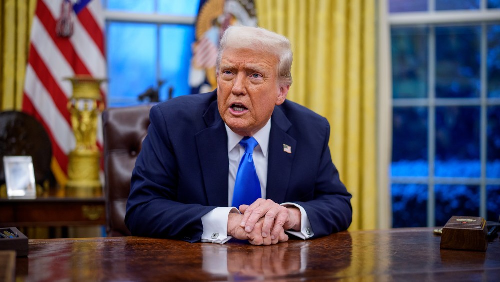 President Donald Trump speaks during an executive order signing in the Oval Office at the White House on Feb. 11, 2025 in Washington, D.C.
