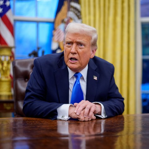 President Donald Trump speaks during an executive order signing in the Oval Office at the White House on Feb. 11, 2025 in Washington, D.C.