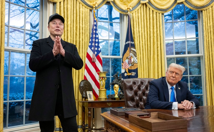 Elon Musk and President Donald Trump in the Oval Office of the White House on Feb. 11, 2025.