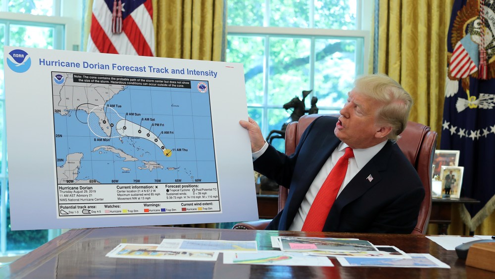 U.S. President Trump receives a Hurricane Dorian update at the White House in Washington