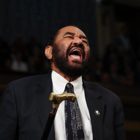 US Representative Al Green (D-TX) shouts out as US President Donald Trump speaks during an address to a joint session of Congress at the US Capitol in Washington, DC, on March 4, 2025.