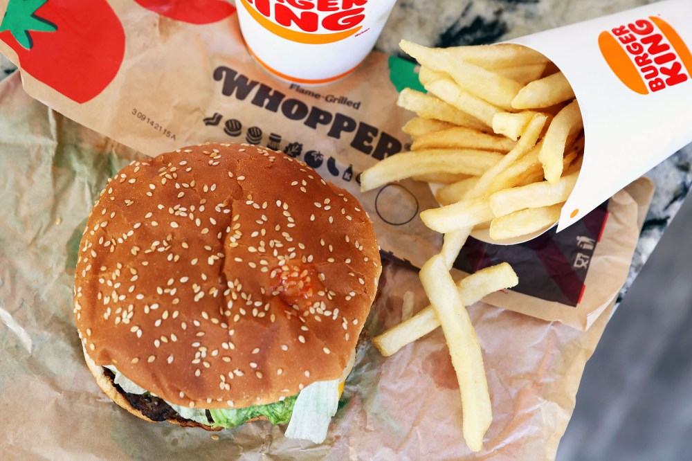 A Burger King Whopper hamburger and fries