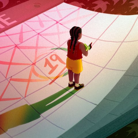 Young Black girl holding a history book and standing on a calendar marked June 19.
