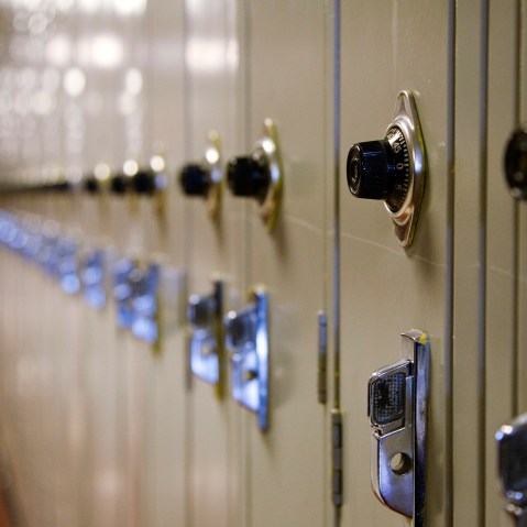 Rows of lockers in a New Jersey high school. (Photo by James Leynse/Corbis)