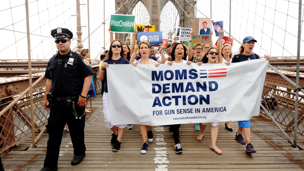 Moms Demand Action For Gun Sense marched across the Brooklyn Bridge for the second annual Brooklyn Bridge March and Rally to end gun violence, June 14, 2014.
