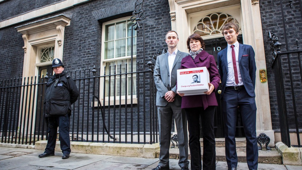 The family of Alan Turing delivers a Change.org petition calling for a pardon for more than 49,000 British gay men convicted under historic anti-gay laws in the UK, Feb 23, 2015 in London, England. (Photo by Andrew Aitchison/In Pictures/Corbis)