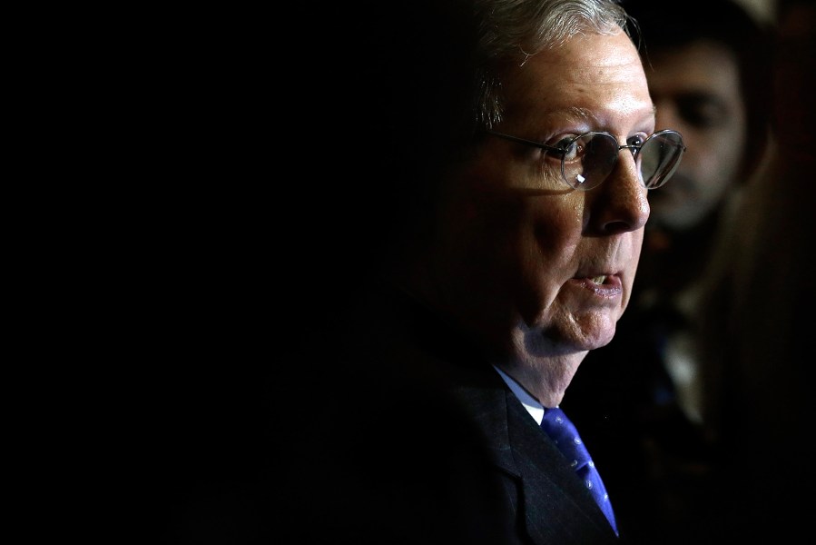 Senate Minority Leader Mitch McConnell (R-KY) speaks to reporters, Nov. 19, 2013 in Washington, DC.