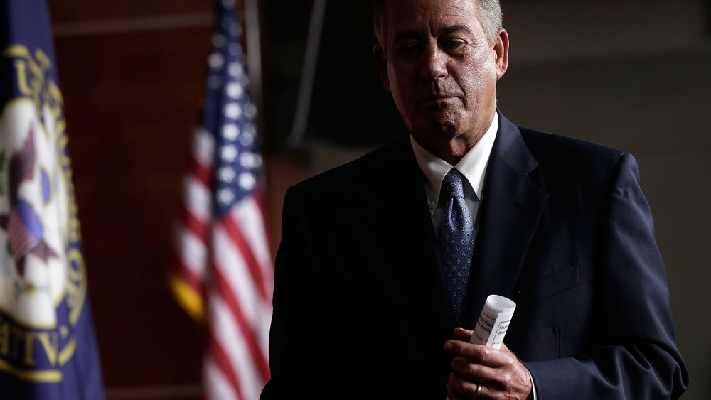 Speaker of the House John Boehner (R-OH) leaves a press conference at the U.S. Capitol November 21, 2013 in Washington, D.C.