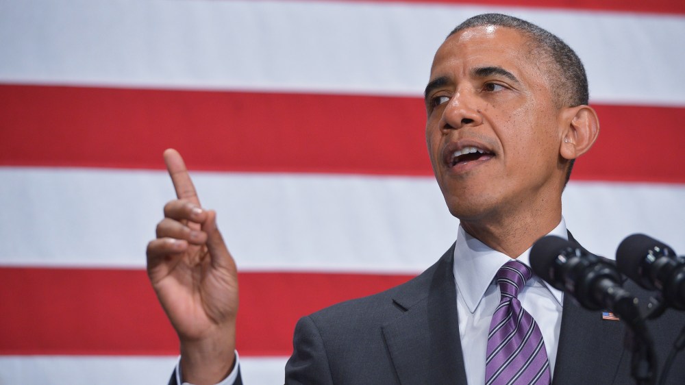 US President Barack Obama speaks during the League of Conservation Voters Capitol Dinner at the Ronald Regan Building and International Trade Center on June 25, 2014 in Washington, DC.