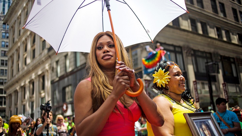 Laverne Cox at the 2014 Gay Pride March on June 29, 2014 in New York City. (Photo by Eric Thayer/Getty)
