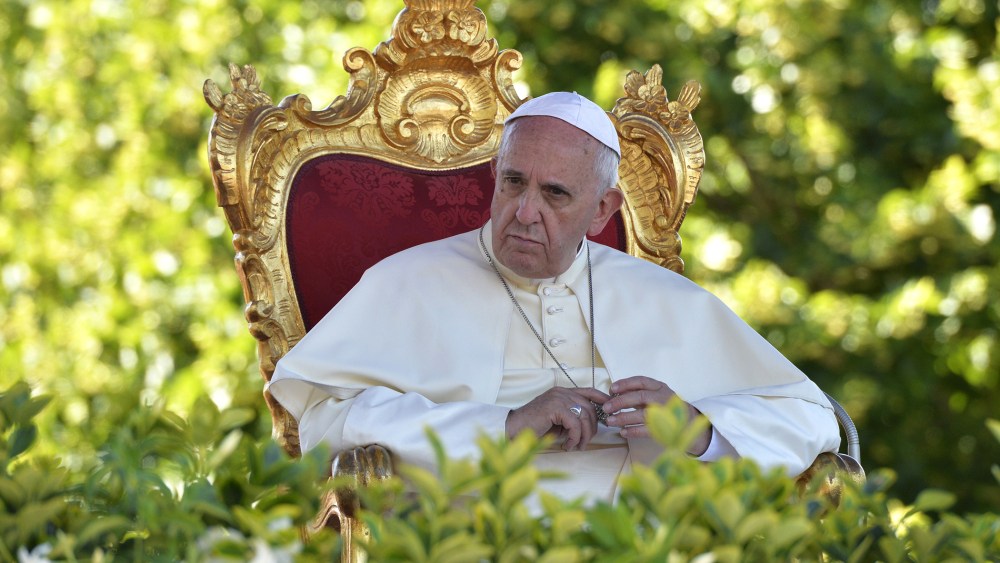 Pope Francis looks on during a meeting with youth of the diocese on July 5, 2014 in Castelpetroso, southern Italy, as part of his one day visit in the Molise region.