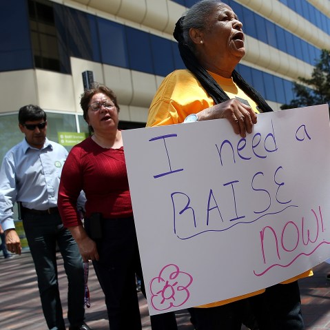 Minimum Wage Workers And Activists Protest For Higher Wages