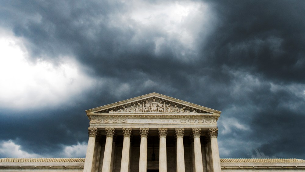 A strong storm front passes over the U.S. Supreme Court on Tuesday, July 8, 2014.