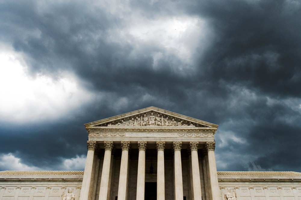 A strong storm front passes over the U.S. Supreme Court on Tuesday, July 8, 2014.