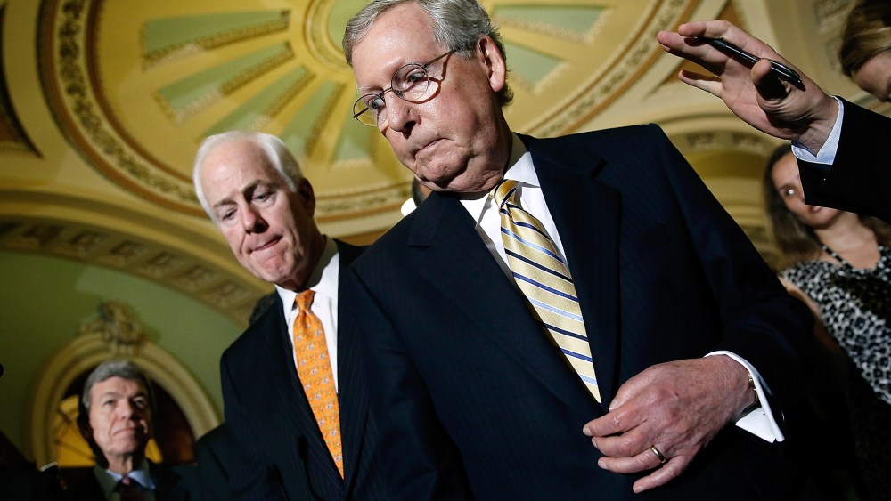 Senate Lawmakers Address The Media After Their Weekly Policy Luncheons