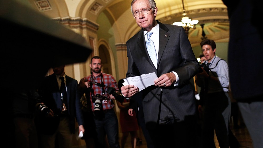 Senate Majority Leader Harry Reid (D-NV) arrives at a press conference on July 15, 2014 at the U.S. Capitol in Washington, D.C. (Photo by Win McNamee/Getty)