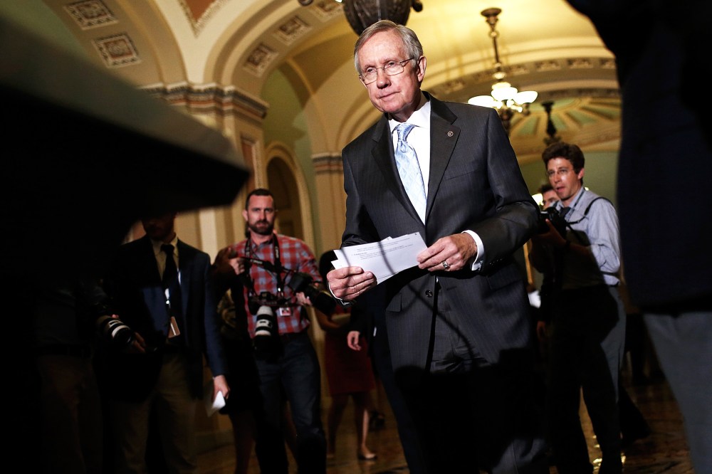 Senate Majority Leader Harry Reid (D-NV) arrives at a press conference on July 15, 2014 at the U.S. Capitol in Washington, D.C. (Photo by Win McNamee/Getty)