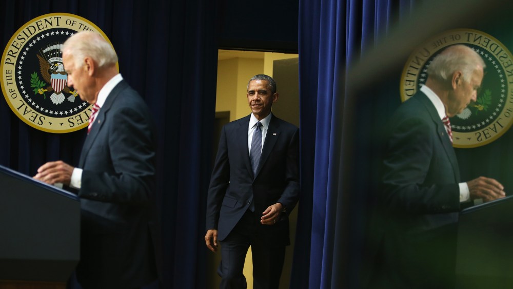U.S. President Barack Obama is introduced by U.S. Vice President Joseph Biden before signing the Workforce Innovation and Opportunity Act on July 22, 2014 in Washington, DC.