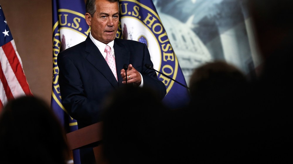 John Boehner answers questions during a press conference at the U.S. Capitol July 24, 2014 in Washington, DC.