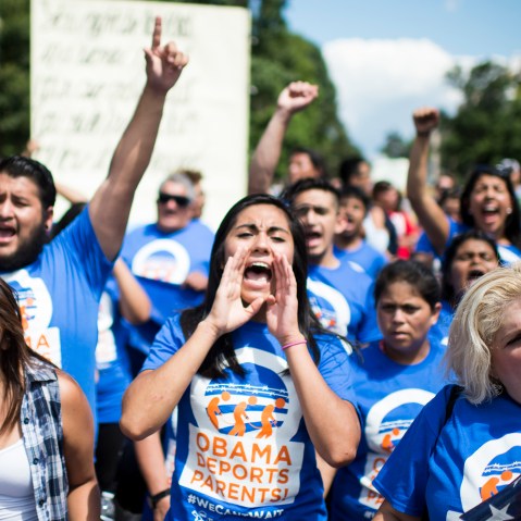 Immigration reform protesters with United We Dream chant in front of the White House, July 28, 2014. Photo by Bill Clark/CQ Roll Call/Getty.