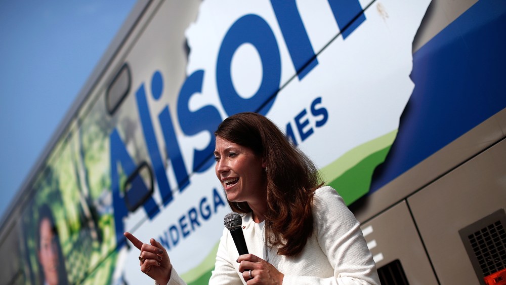 Kentucky's Democratic U.S. Senate nominee, and Kentucky Secretary of State, Alison Lundergan Grimes speaks at the opening of her Paducah campaign office Aug. 1, 2014 in Paducah, Ky. (Photo by Win McNamee/Getty)