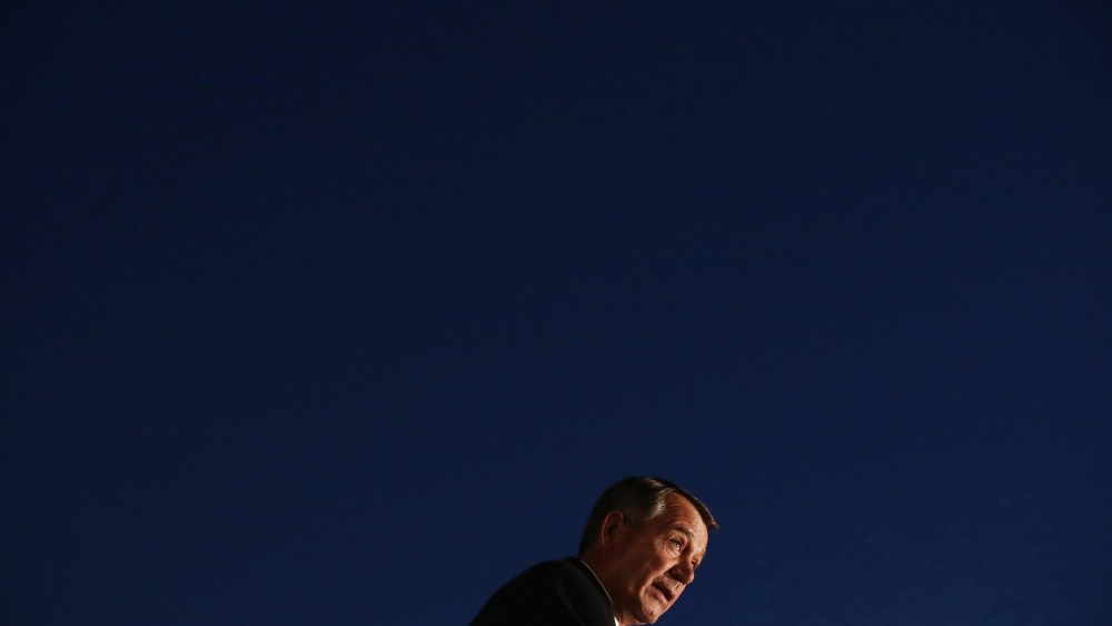 Speaker of the House John Boehner (R-OH) delivers remarks during the U.S. Capitol Christmas Tree lighting ceremony on the West Front December 3, 2013 in Washington, D.C.