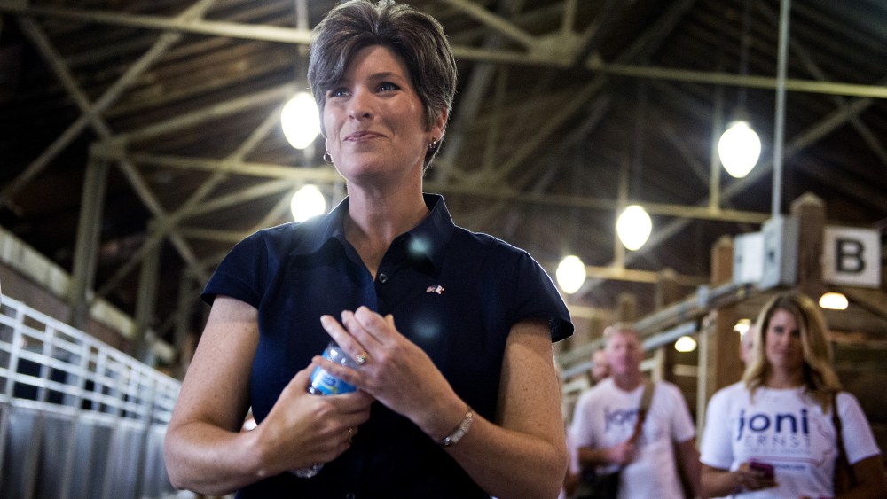 Joni Ernst, Iowa Republican Senate candidate, campaigns at the 2014 Iowa State Fair in Des Moines, Iowa, Aug. 8, 2014.