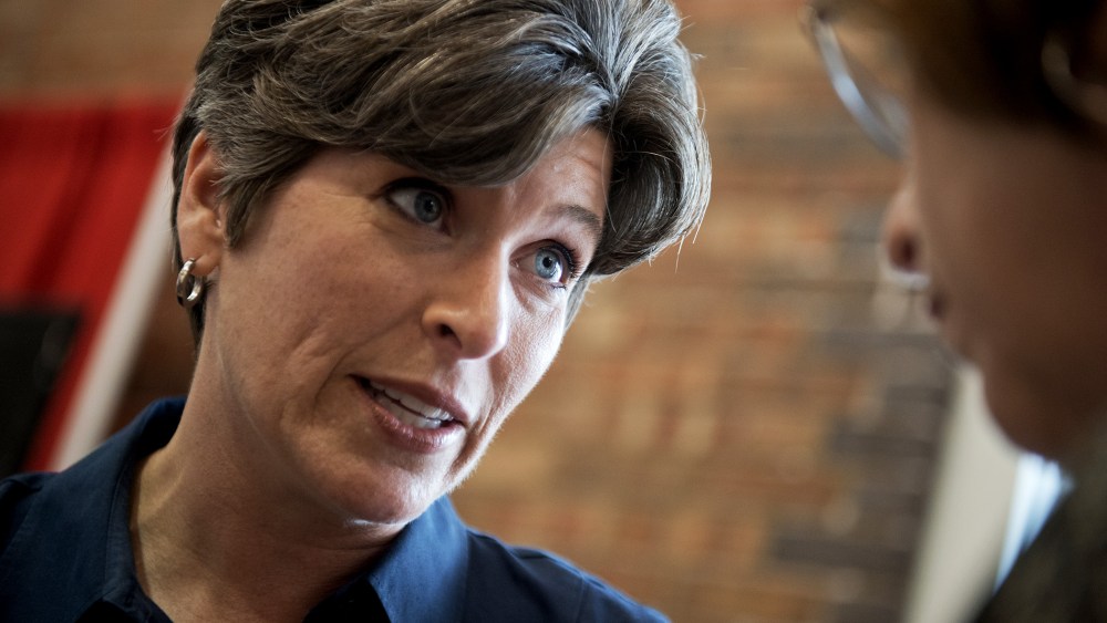 Joni Ernst, Iowa Republican Senate candidate, campaigns at the 2014 Iowa State Fair in Des Moines, Iowa, on Aug. 8, 2014.