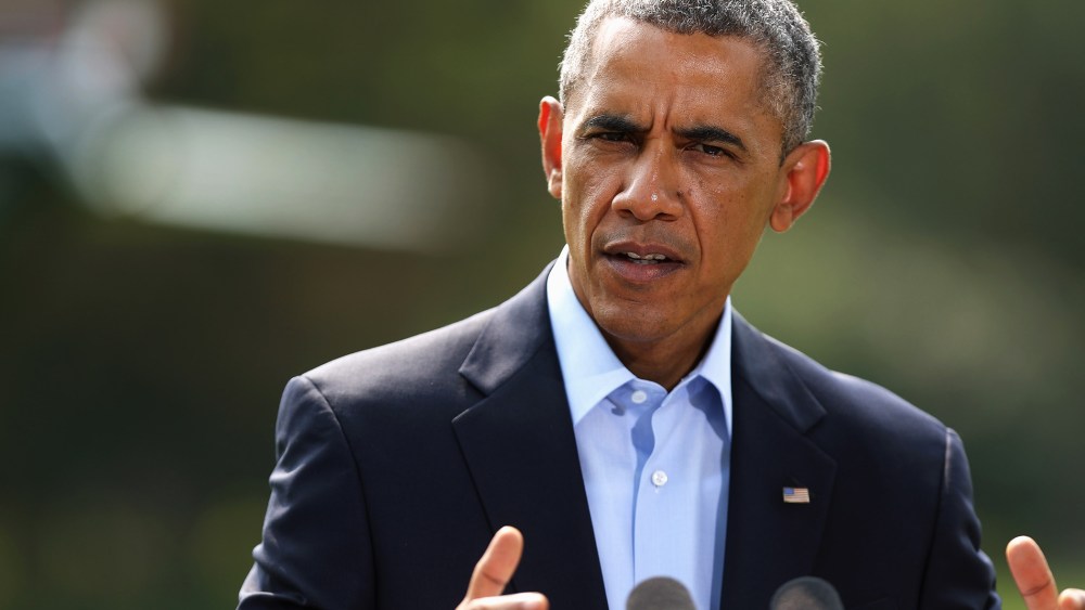 U.S. President Barack Obama delivers a statement about the ongoing U.S. military actions and humanitarian efforts in northern Iraq before leaving the White House Aug. 9, 2014 in Washington, D.C.