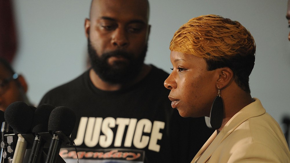 Lesley McSpadden, mother of Michael Brown speaks during a press conference at Jennings Mason Temple Church of God In Christ, on Aug 11, 2014 in Jennings, Mo.