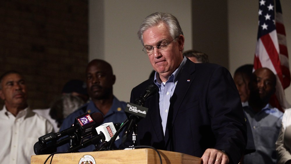 Missouri Governor Jay Nixon speaks about the shooting death of 18 year-old Michael Brown during a news conference, Aug. 16, 2014 in Ferguson, Mo.